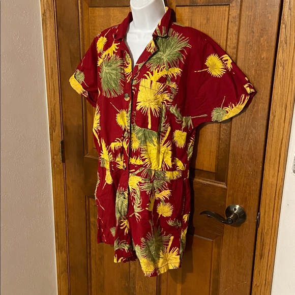 Free People Malibu Romper in a red combo maroon tropical print Size Large - Picture 8 of 16